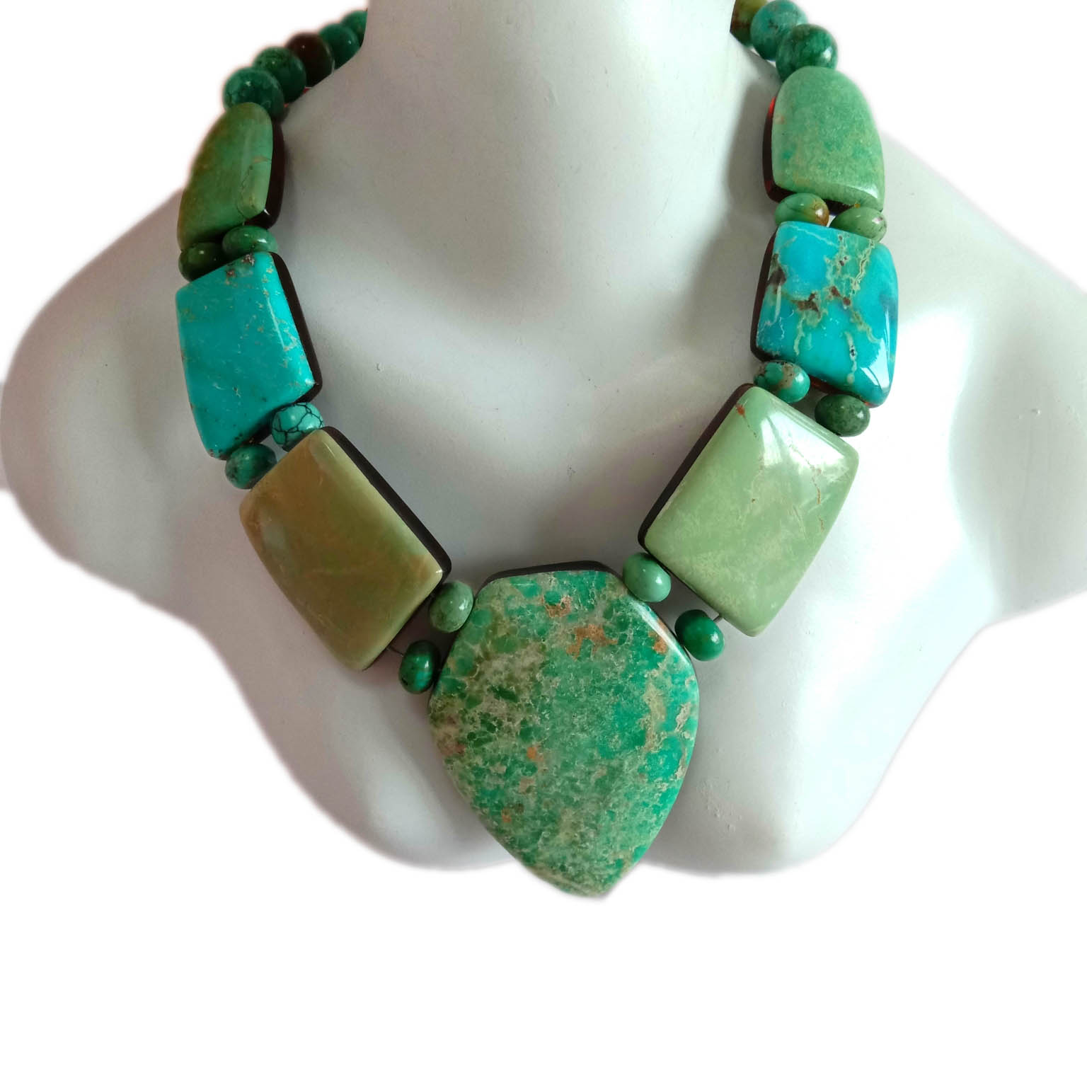 Qiymətli Daş Muncuqları 925 Ayar Gümüş Təbii Firuzədən Zərgərlik Boyunbağı 15