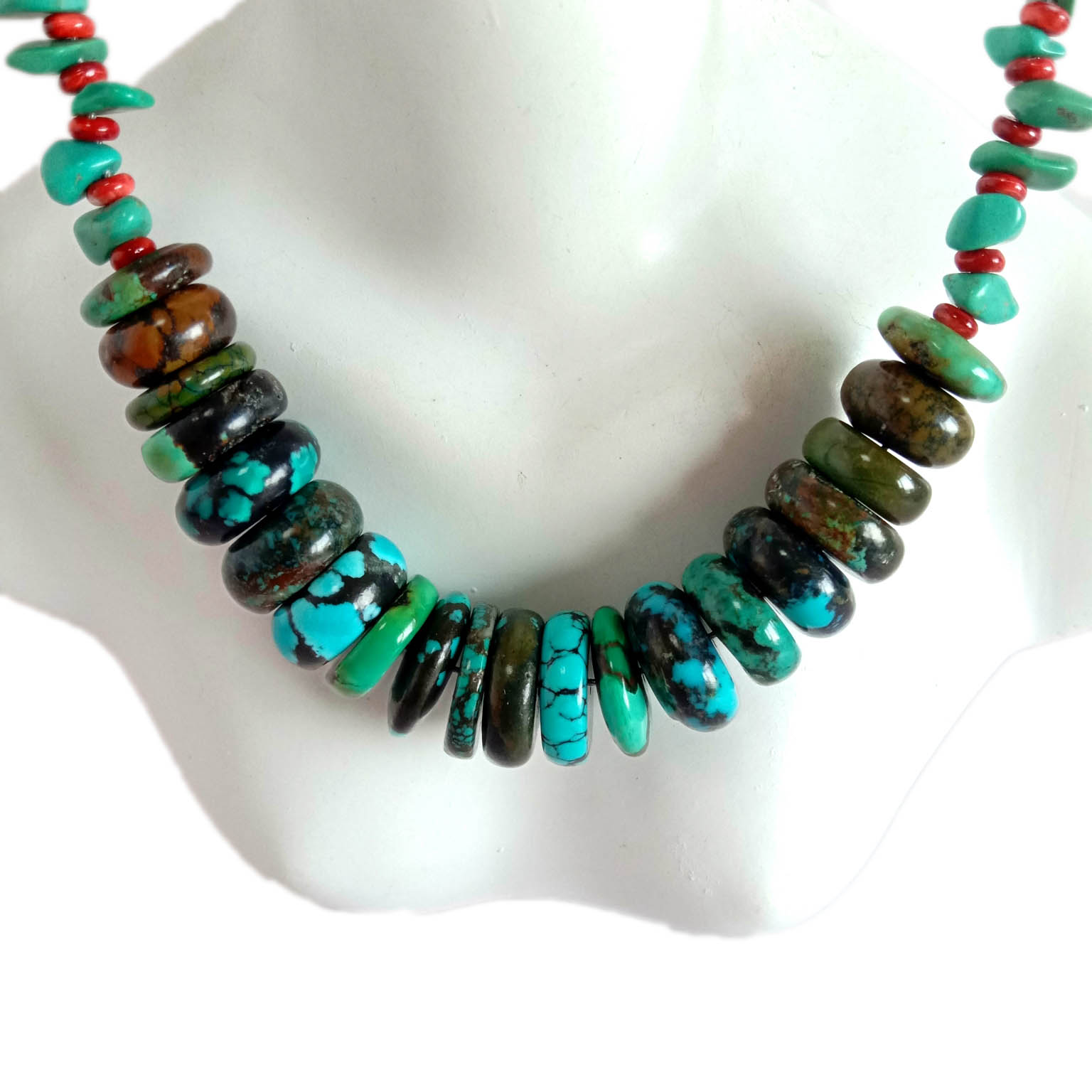 Natural Turquoise and spiny oyster 925 Sterling Silver gemstone beads necklace gemstone jewelry genuine turquoise1 15