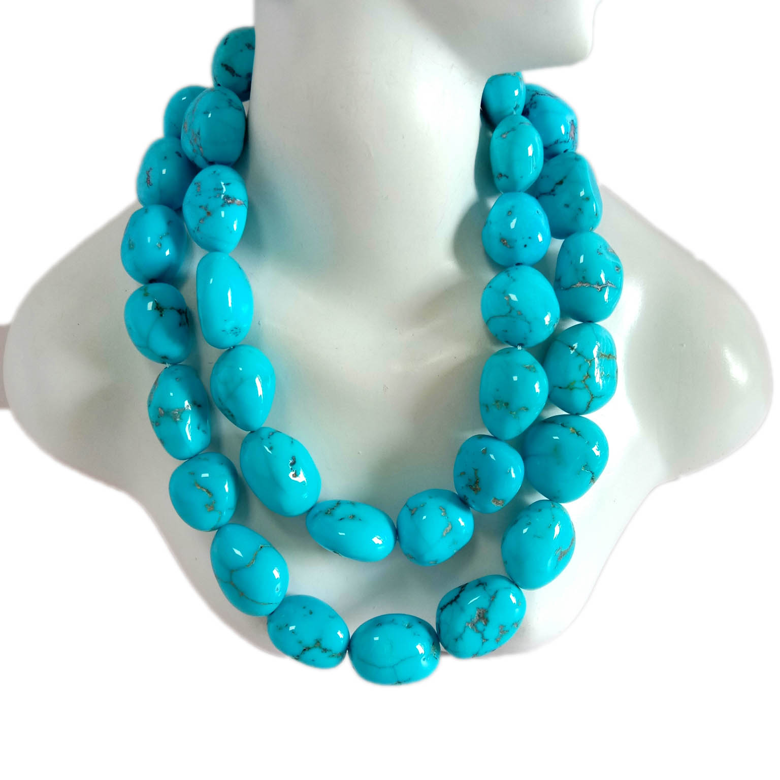 Collaret delicat i prim natural fet de perles de color turquesa facetades 18