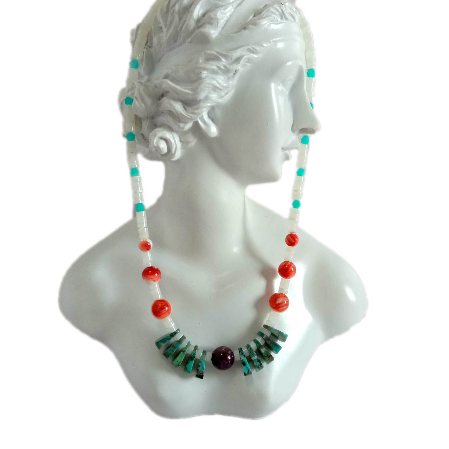 Təbii Firuzəyi Amazonit Bənövşəyi Rutilated Kvars mop tikanlı istiridyə 925 Ayar Gümüş Boyunbağı 14