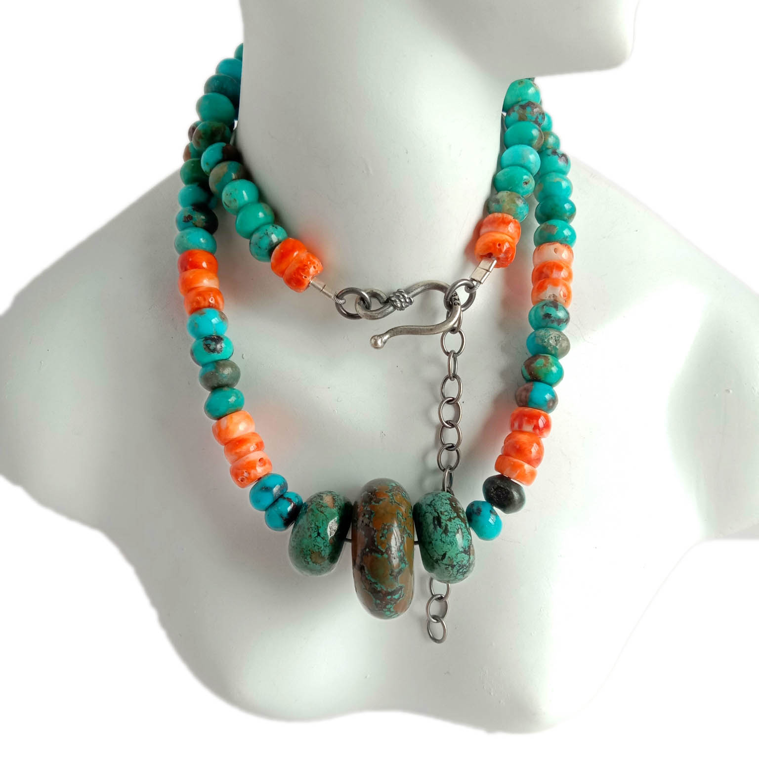 925 Ayar Gümüş Narıncı Tünd Oyster Mavi Firuzəyi 16 düym Boyunbağı 15