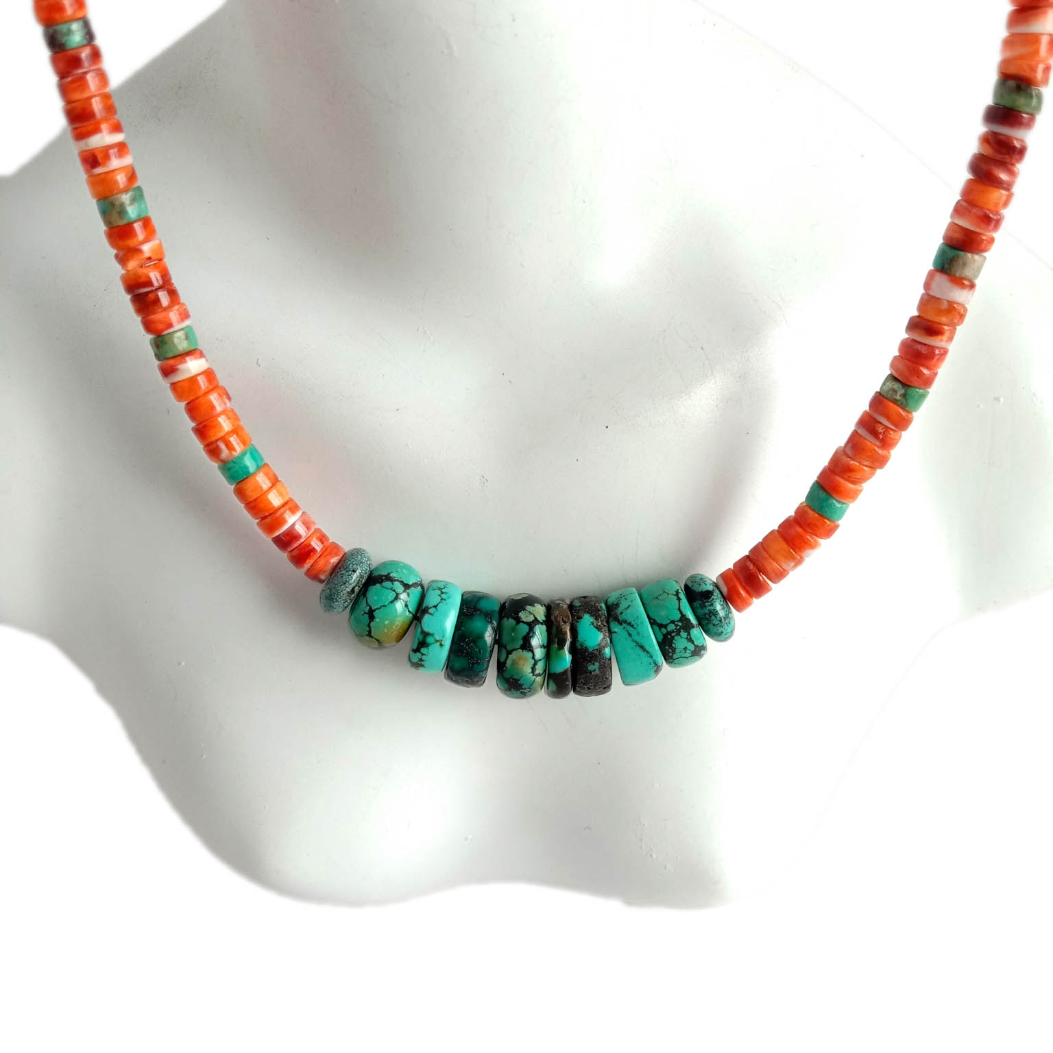Natural blue Turquoise and orange spiny  Necklace turquoise bead 15