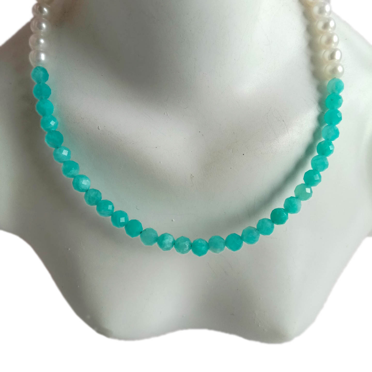 Natural blue Amazonite and white pearl Necklace beads 14