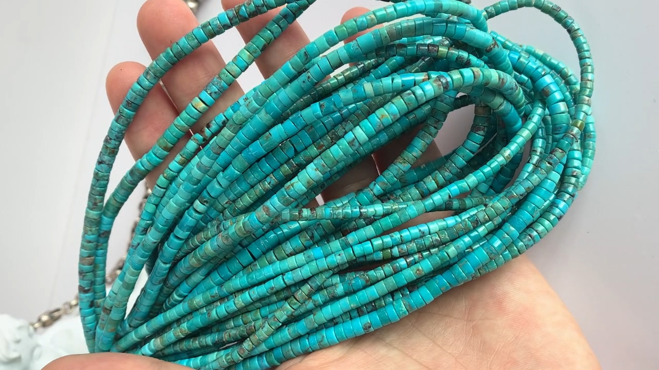 Natirèl turkwaz heishi pèl klas pyè presye pèl ki lach 3mm Bulk 16inch strand 12