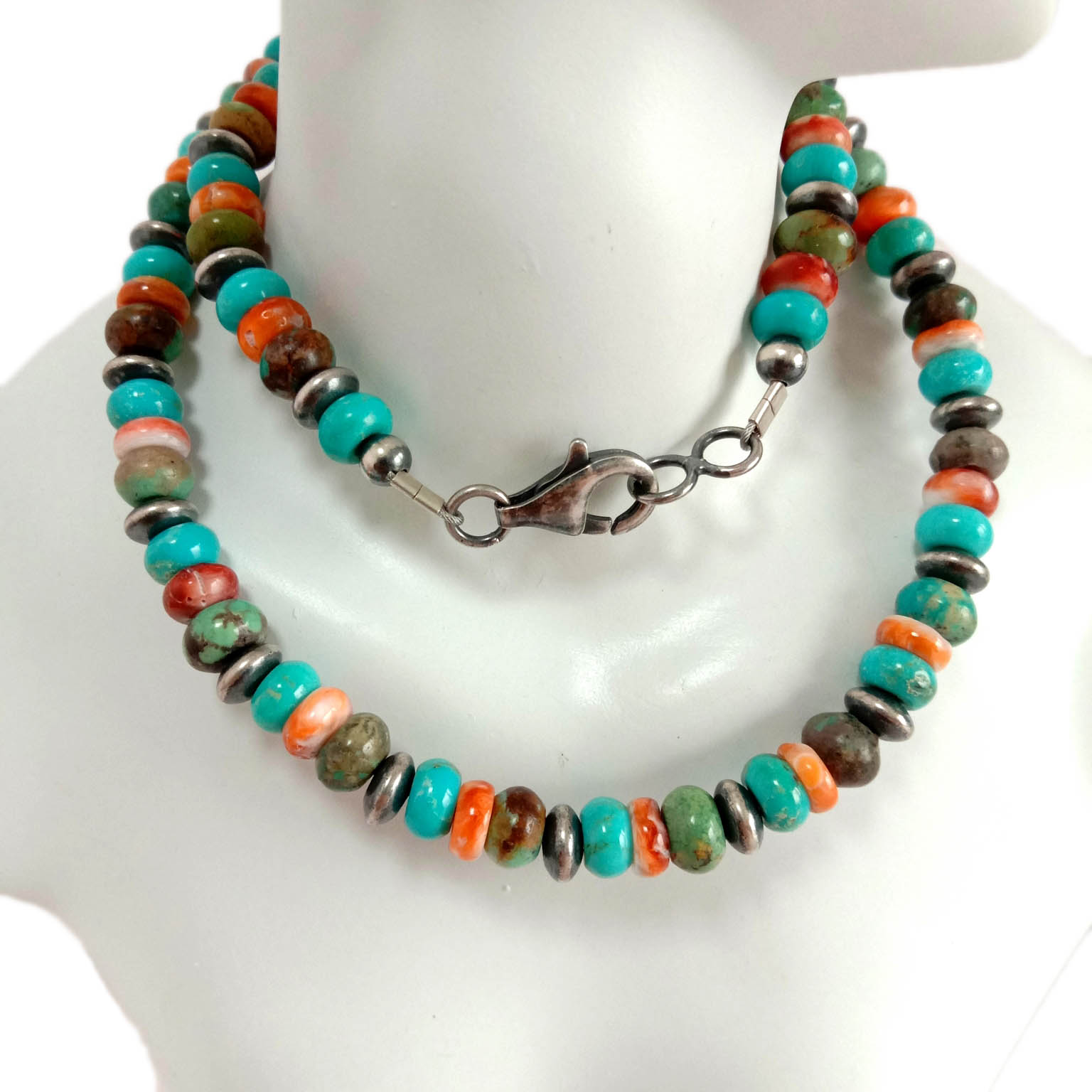 Collar de aniversario de xoias de turquesa natural e espinosas de prata de lei 925 15