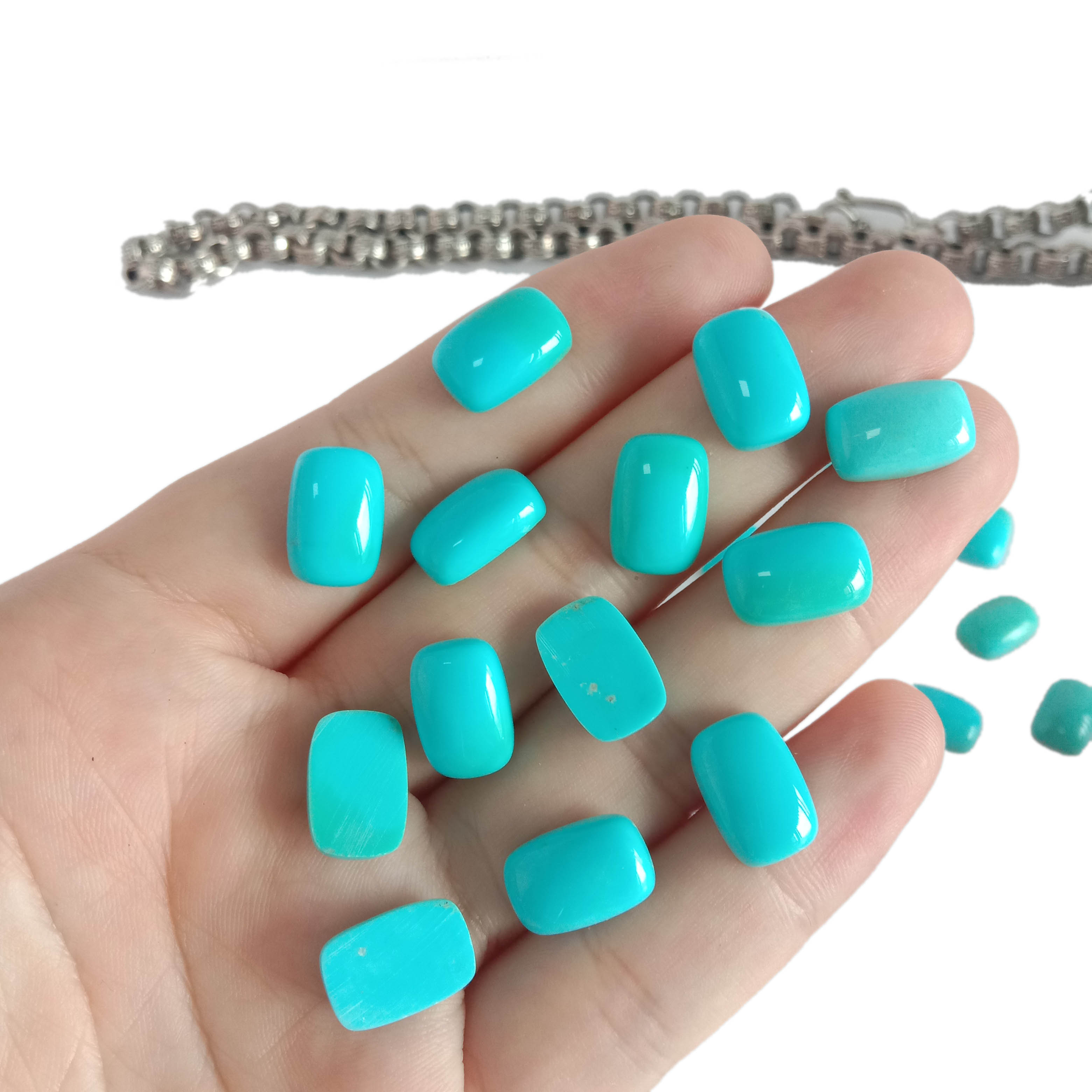 ਕੁਦਰਤੀ ਫਿਰੋਜ਼ੀ ਕੈਬੋਚਨ 8*12mm ਫਿਰੋਜ਼ੀ ਢਿੱਲੇ ਰਤਨ ਦੇ ਥੋਕ ਫਿਰੋਜ਼ੀ ਲਾਟ 15