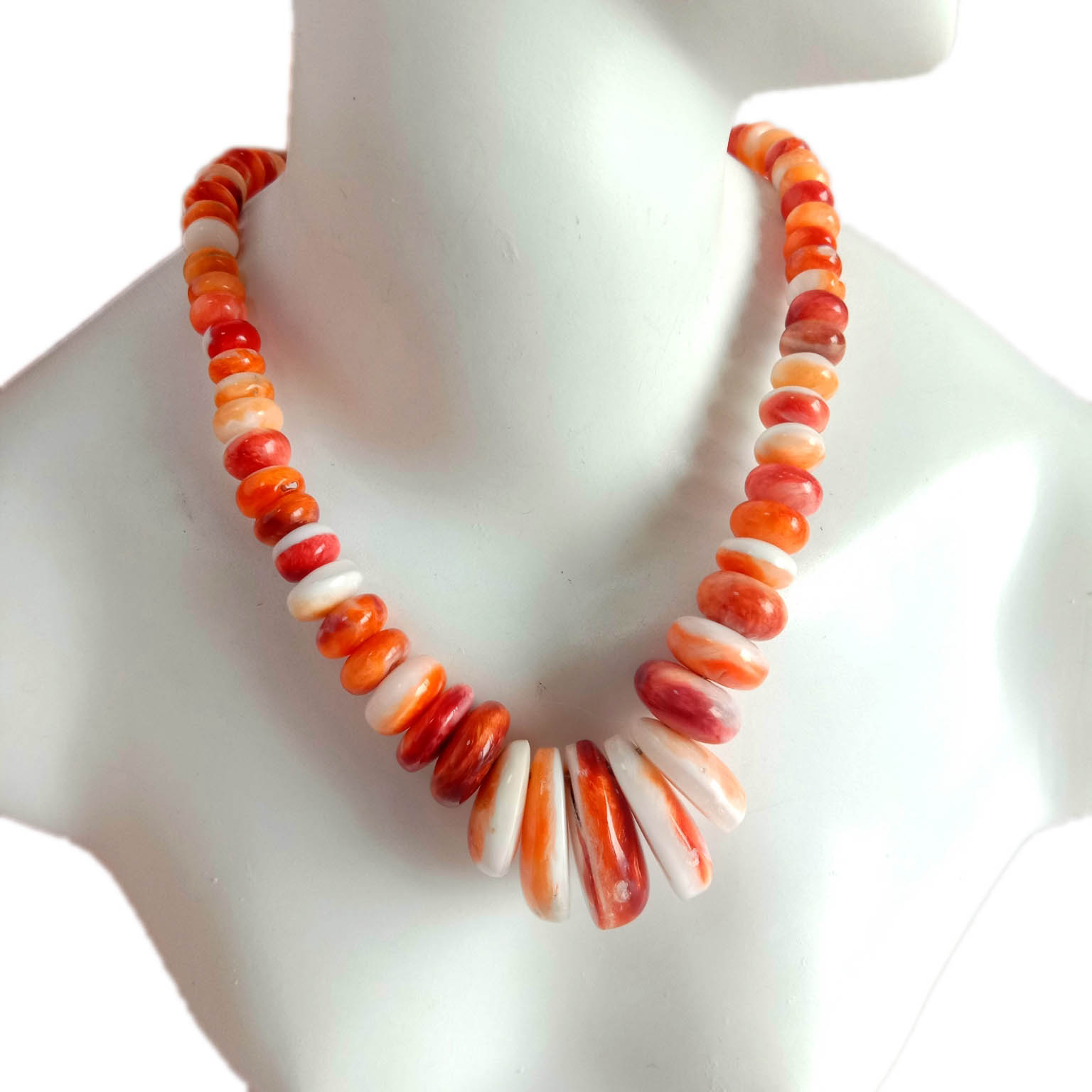 SW Pueblo Style Necklace Graduated Spiny Oyster Necklace White Spiny Oyster Necklace 14