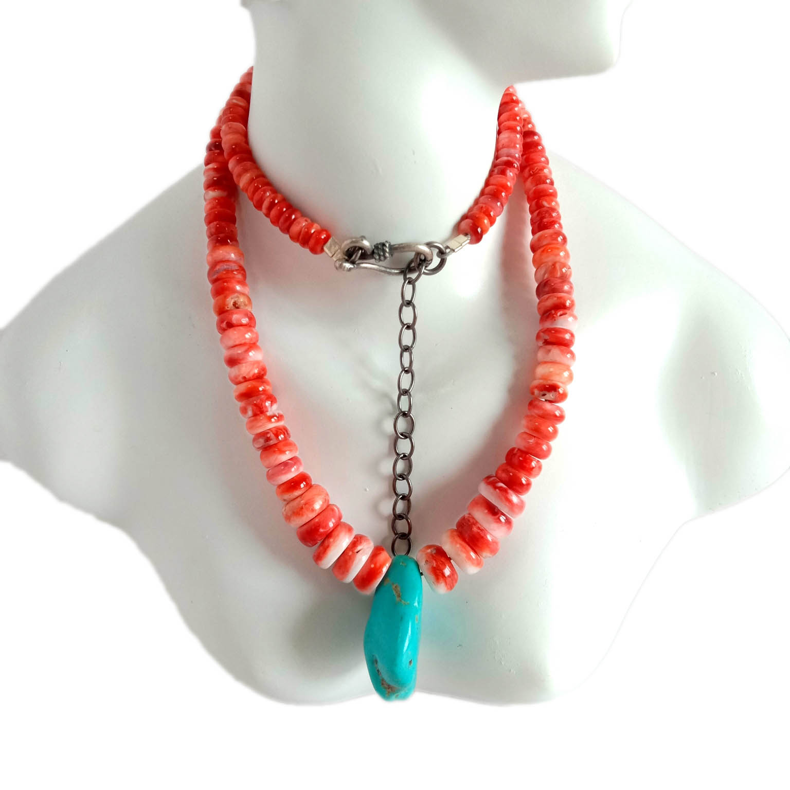 Firuzəyi narıncı tikanlı istiridyə boyunbağı firuzəyi boncuklar 925 əyar gümüş Pueblo stilində boyunbağı 14