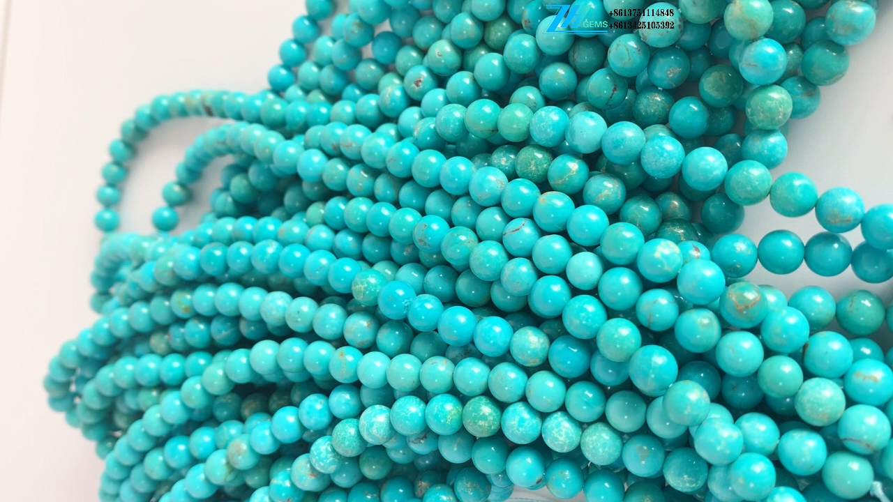 Природни тиркизни мониста, тиркизни бисери со мониста, заоблени мониста 6 мм, ѓердан од природна тиркизна, природна тиркизна мушка 12