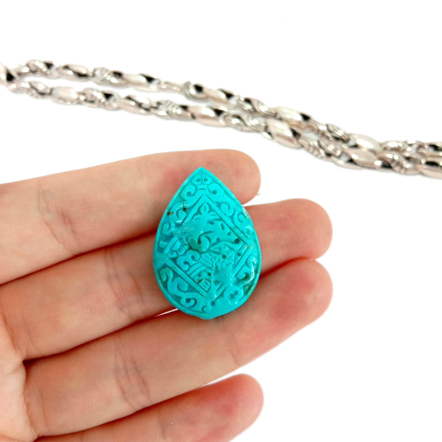 Tirkizna ručno rađena rezbarija ovalne kruške Neizbušeno drago kamenje 15