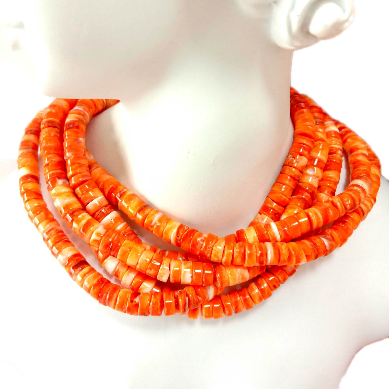 Native American Navajo Orange Spiny Oyster Handmade Necklace gemstone beads Alahas 14