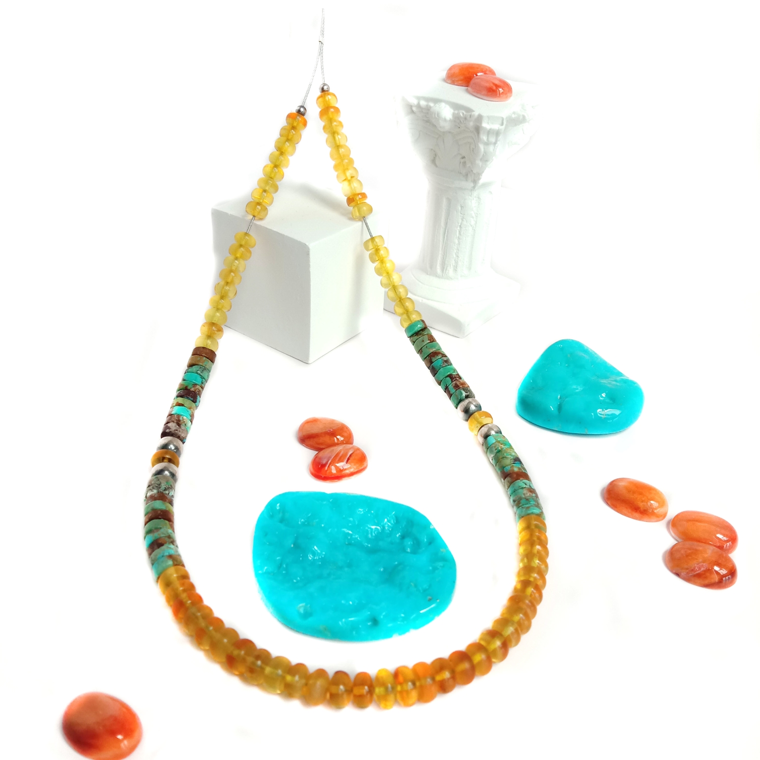 Pogranda Natura Turkisa kaj Sukcena Juvelaĵa Koliero 15