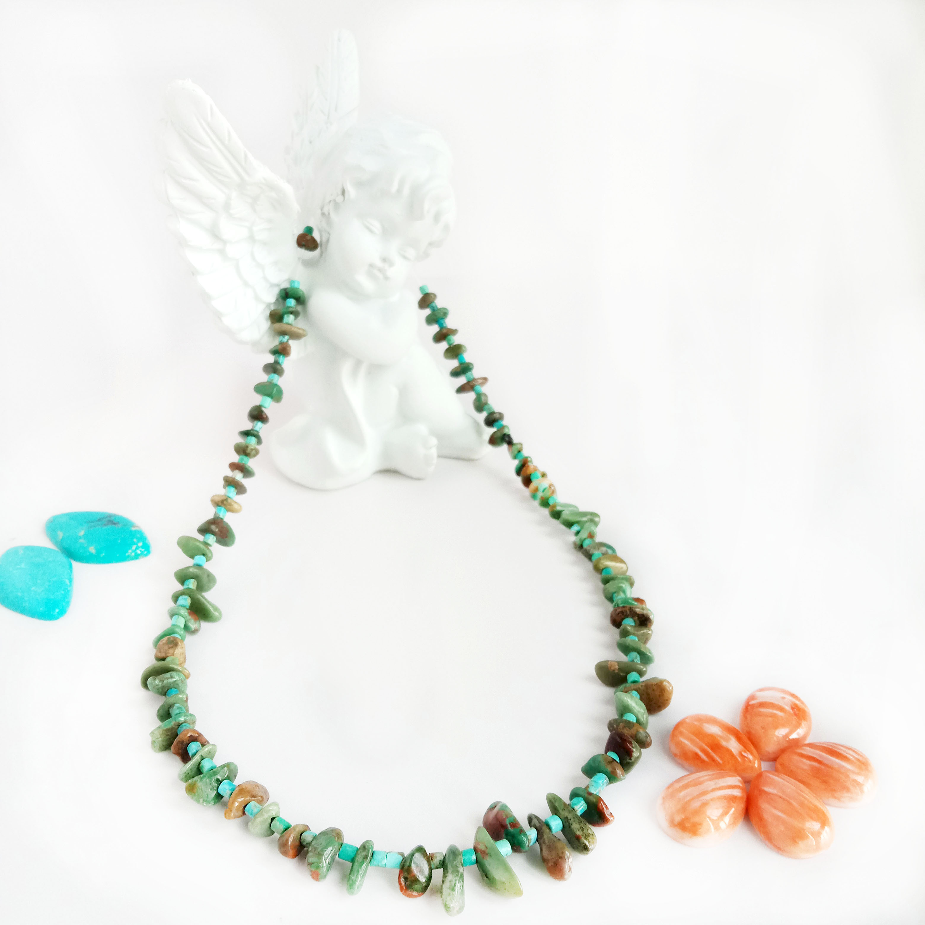 Tirkizna ogrlica s nakitom, upečatljiva ogrlica s tirkiznim perlama, upečatljivi nakit s dragim kamenjem 15