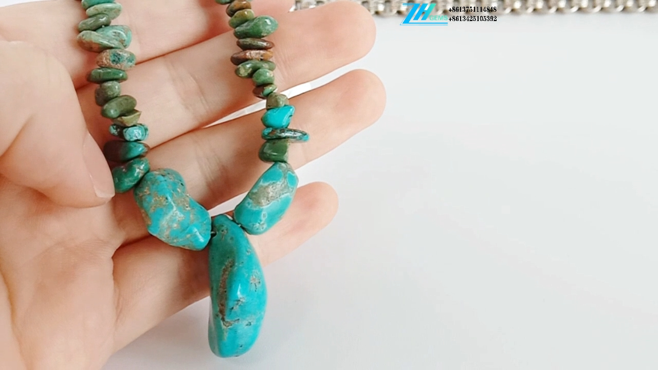 Firuzəyi Zərgərlik Təbii təmizlənməmiş Turkuaz boyunbağı 925 Ayar Gümüş 15