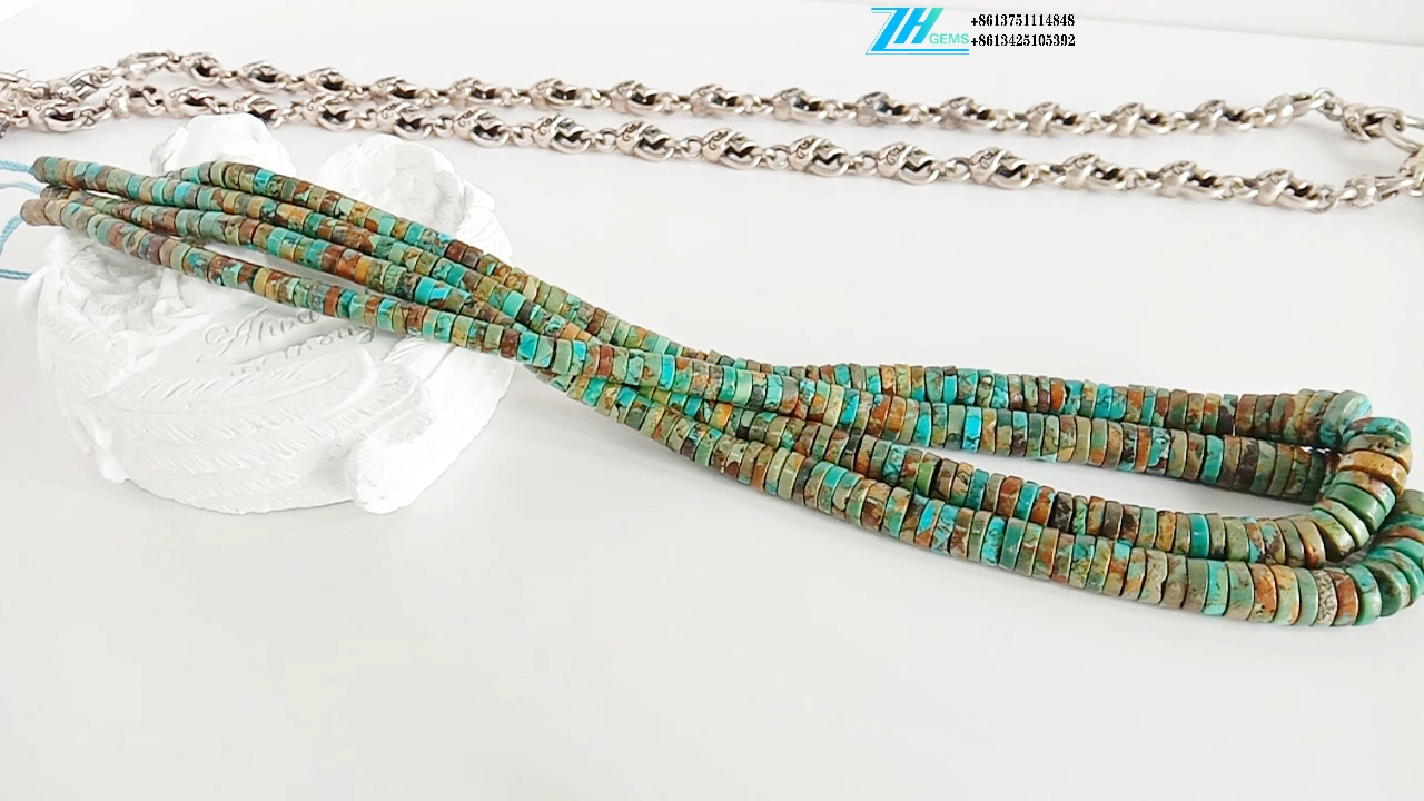 天然4-8mm綠松石黑石珠綠松石中間 52