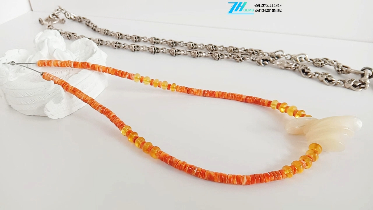 Natural spiny and mop amber  Graduated Bead 16 Inch Strand 23