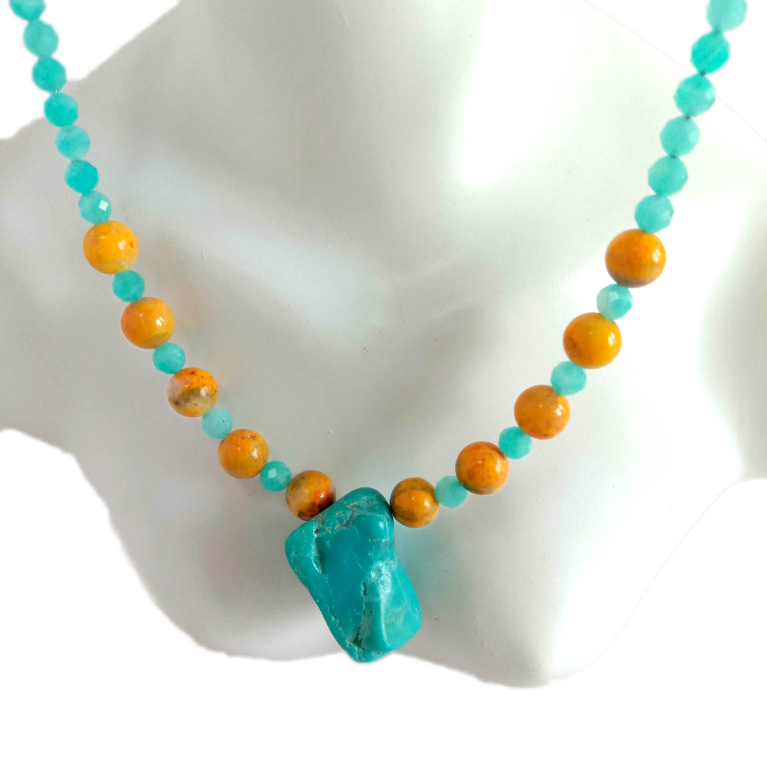 Мониста од скапоцени камења Природна тиркизна и килибарна бумбарска жичка од 16 инчи 14