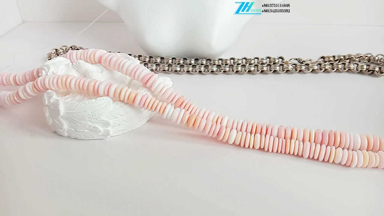 Natural Gemstone Light 2*9mm Pink sea shell puka necklace 8