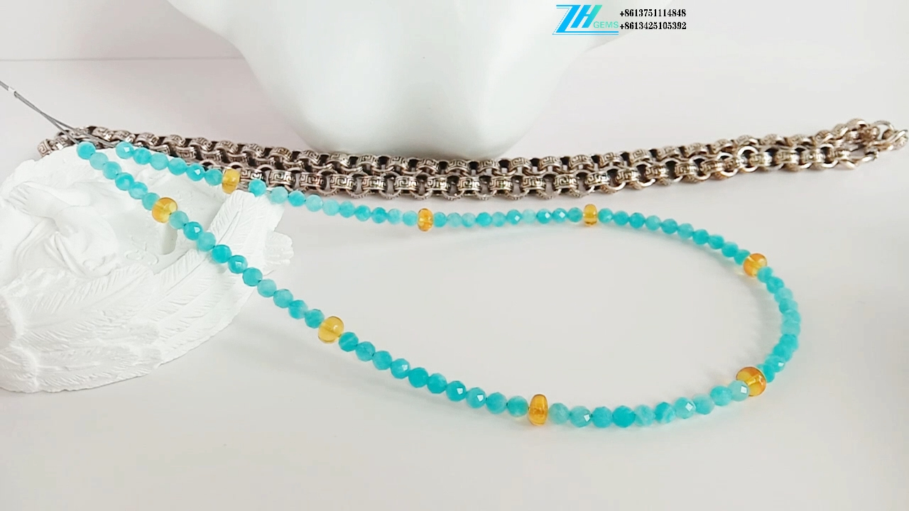 Natural Gemstone Handmade Amber and Amazonite necklace 8