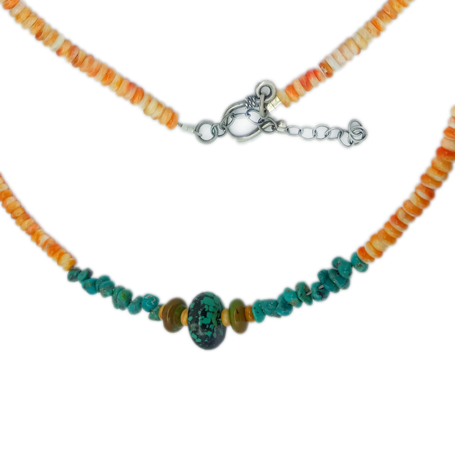 Natural Turquoise and spiny necklace 925 Sterling Silver handmade jewelry 15