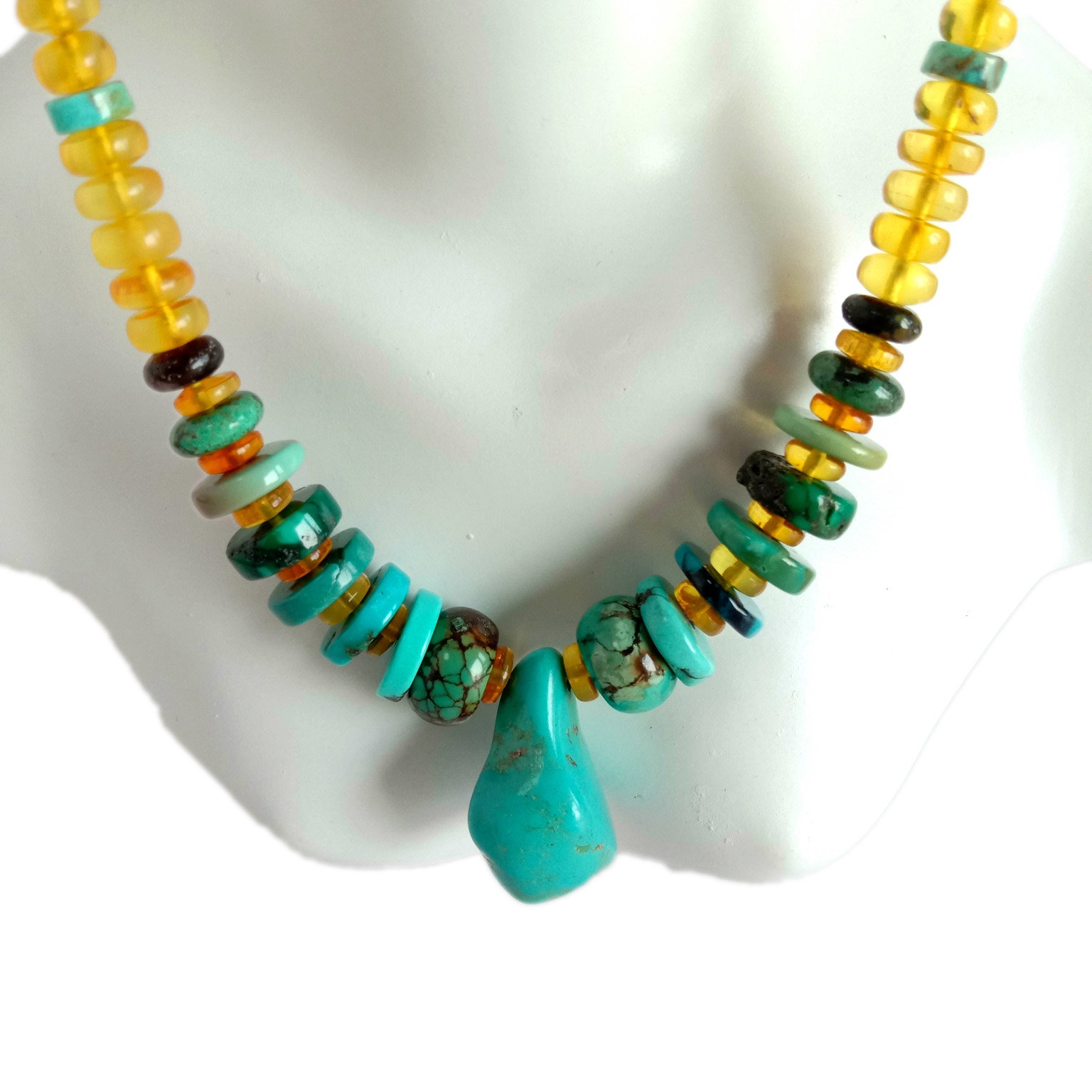 Təbii firuzə və kəhrəba firuzəyi cazibədar boyunbağı 14