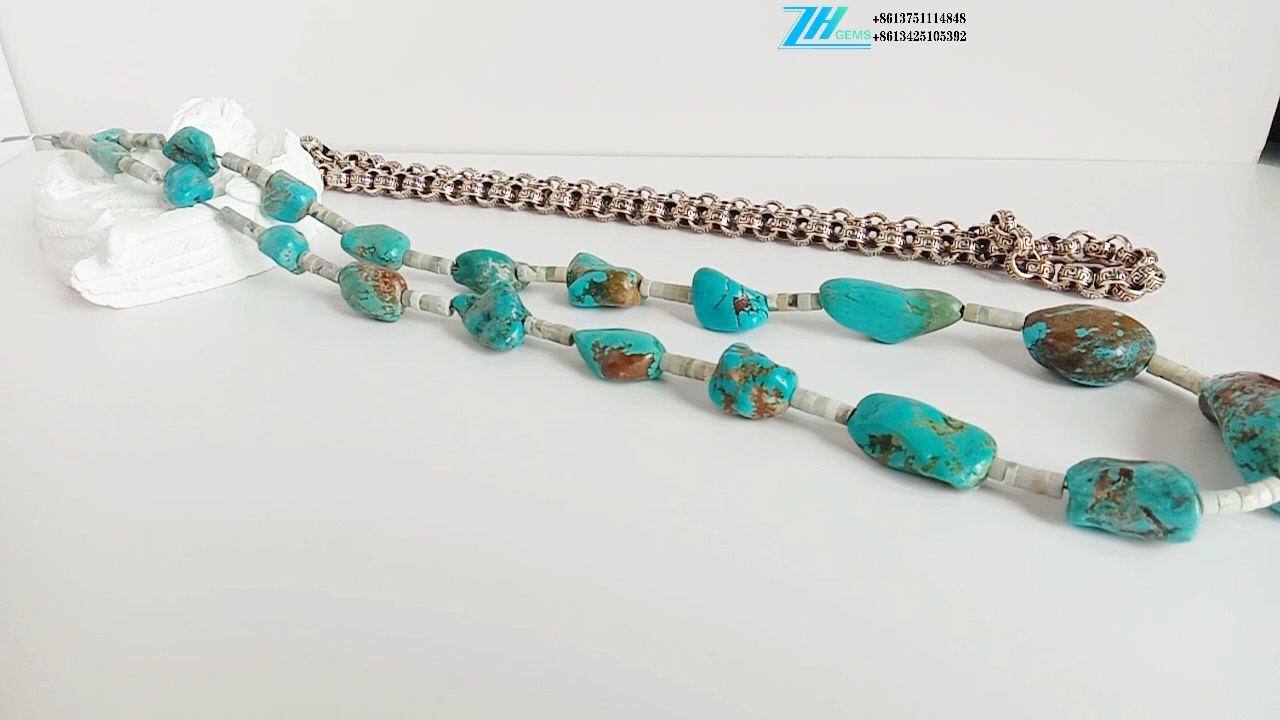 Natural Turquoise and jade Necklace handmade jewellery1 9