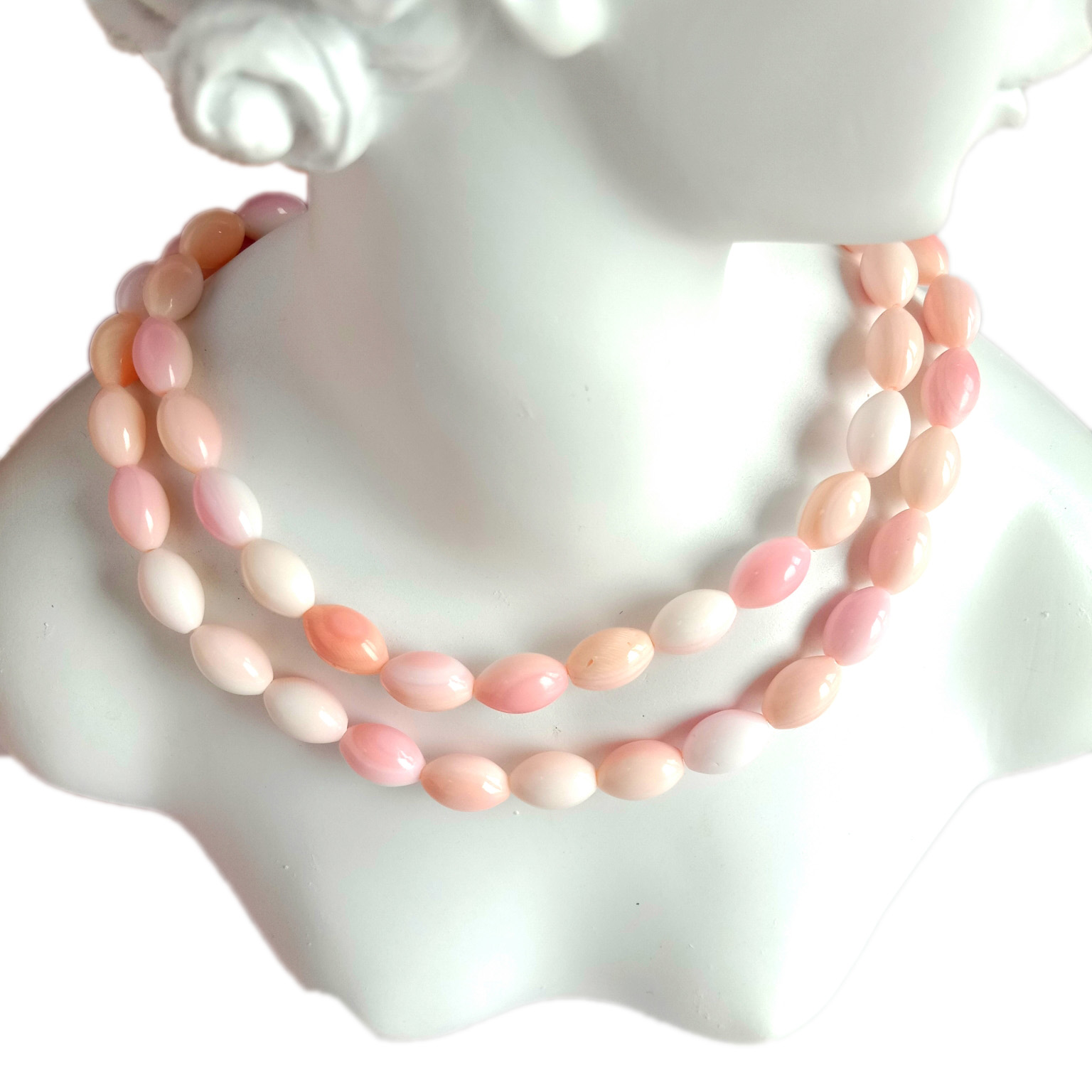 Naturlig 6*9 mm ljusrosa snäckskalsrondell Ädelstensprinsessan Shell halsband 14