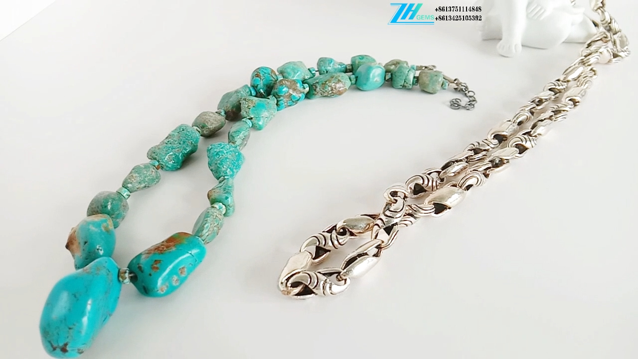 pakyawan nga Necklace sa natural nga turquoise ug 925 Sterling Silver 15