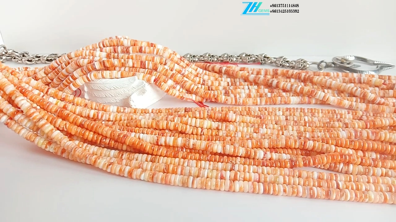 オレンジ スパイニー オイスター ビーズ 5mm ロンデル ナチュラル シェル 8