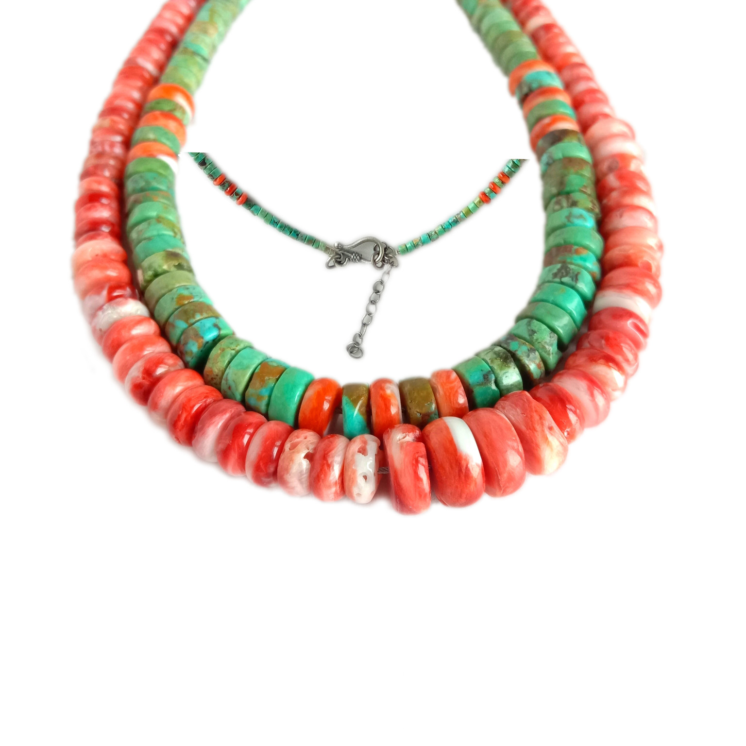 Naturaalne 925 Sterling hõbedane türkiissinine ja ogaline Shell Beads kaelakee 15