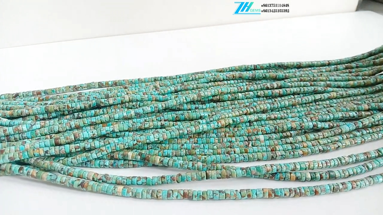 Manik Turquoise Heishi Asli 5mm Manik Batu Permata DIY 12