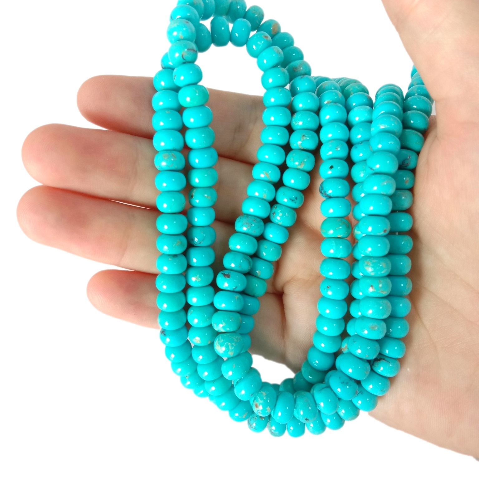 இயற்கையான டர்க்கைஸ் ரோன்டெல்ஸ் டர்க்கைஸ் மணிகள் நீல 16 அங்குல இழை 18