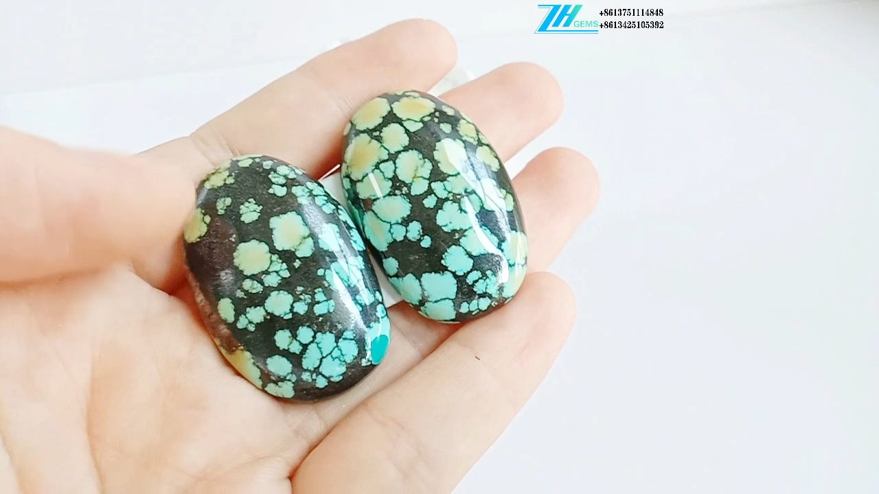 Kevirê gewherê şîn ê turquoise yê xwezayî bi dest çêkirî 9