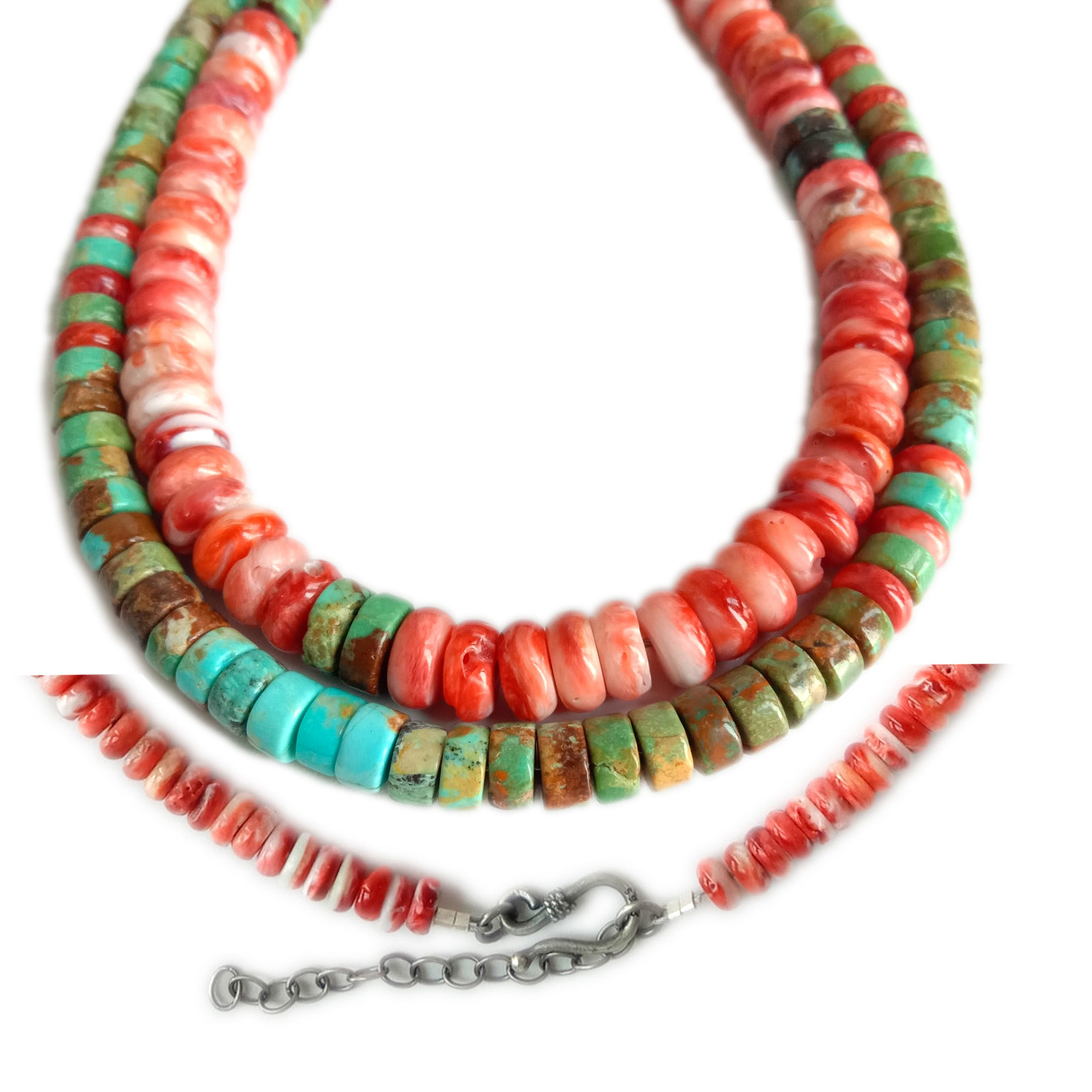 Natural Turquoise and spiny  925 Sterling Silver gemstone Necklace 14