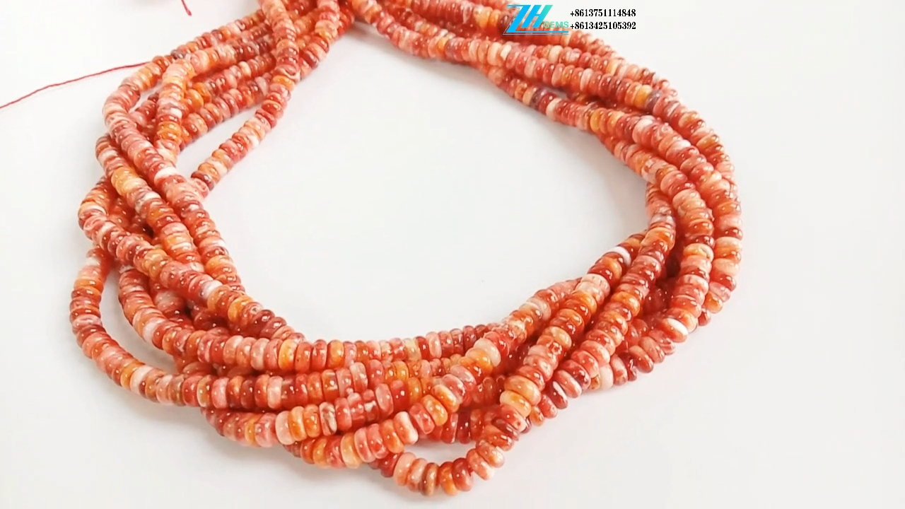 Natural Spiny Oyster Shell Rondelle Beads Red Gemstone Beads 8
