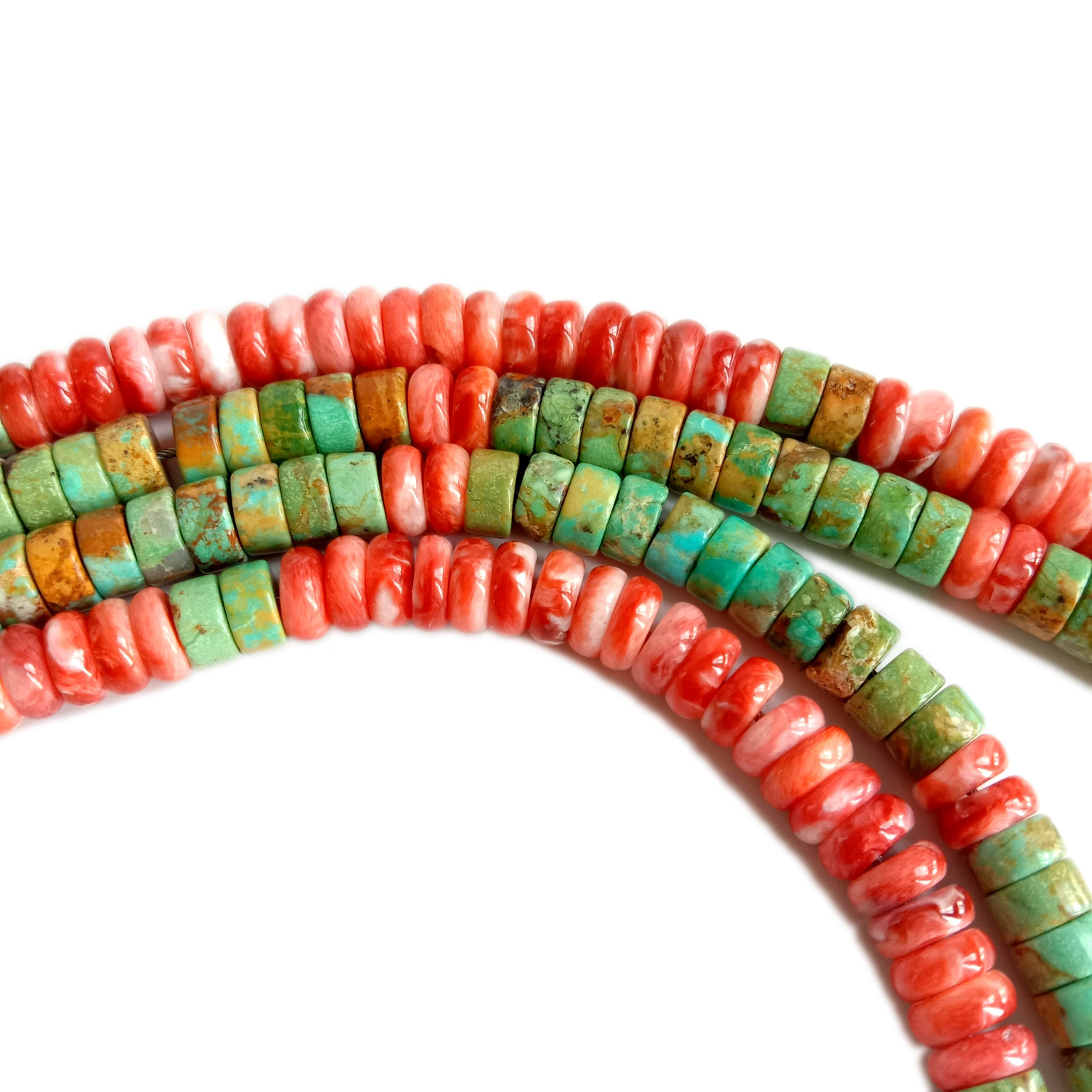 Firuzəyi və Qırmızı və Narıncı İpli Oyster Qabıqlı Boyunbağı 925 Ayar Gümüş 15