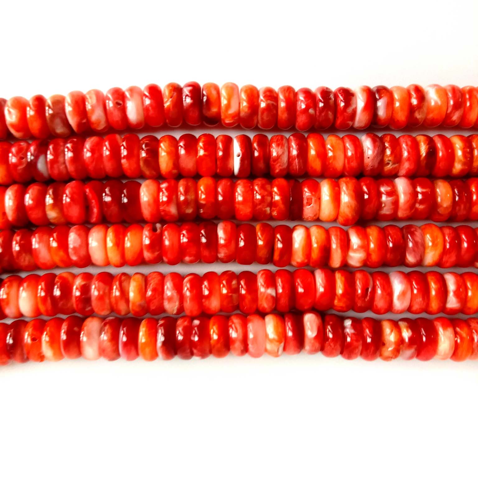 Adayeba Spiny gigei ikarahun Rondelle Ilẹkẹ Red Gemstone ilẹkẹ 14