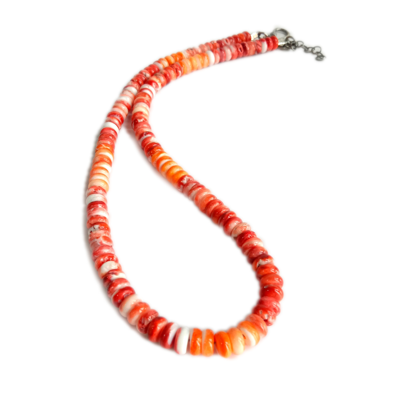 Natural spiny oyster shell bead 925 Sterling Silver orange color  High quality spiny oyster necklace 9