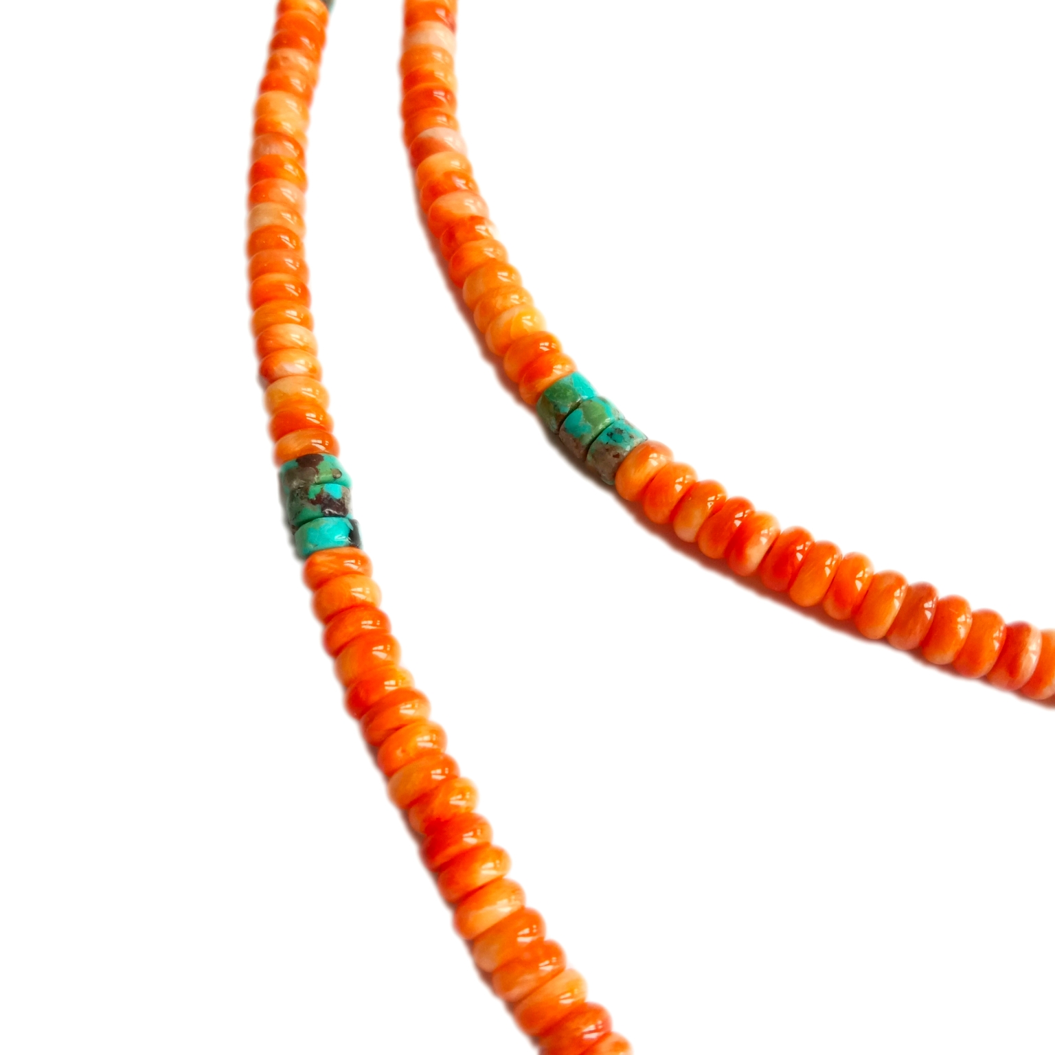 925 Sterling Silver 16 inches Natural turquoise and Spiny Oyster necklace 14