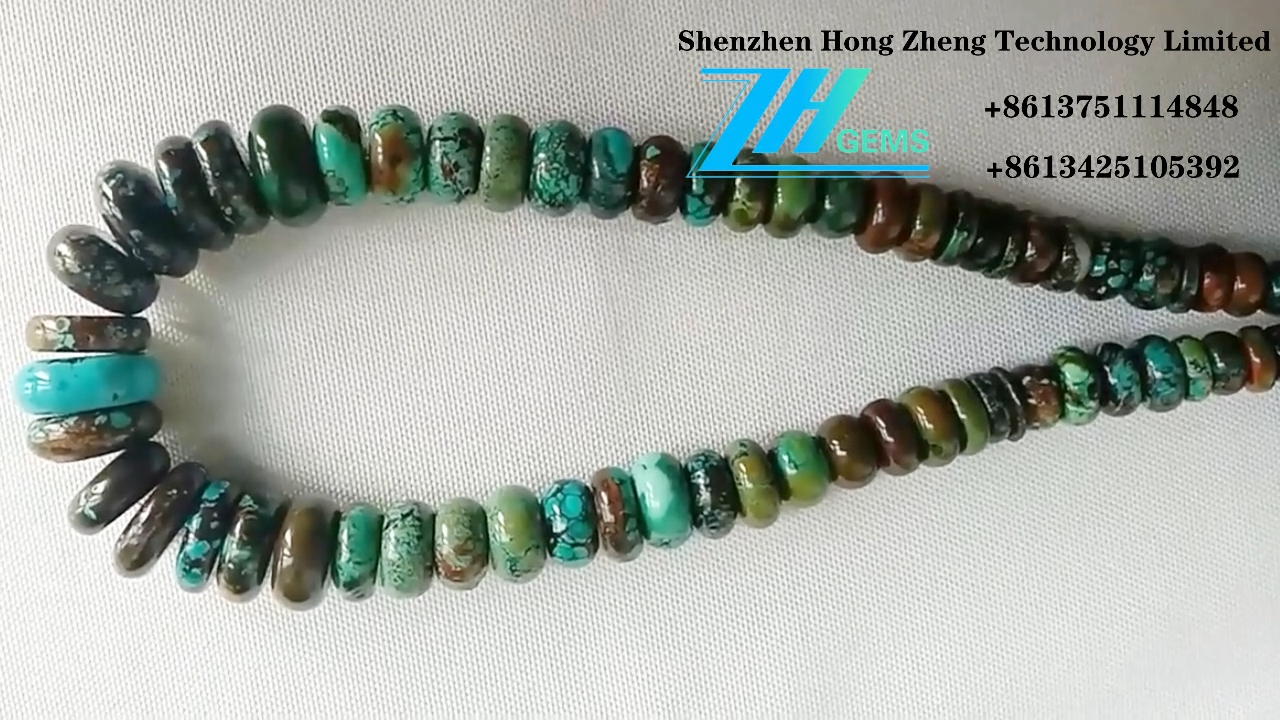 Rare Bronze Turquoise Heishi Tyre shape  abacuse wheel 12