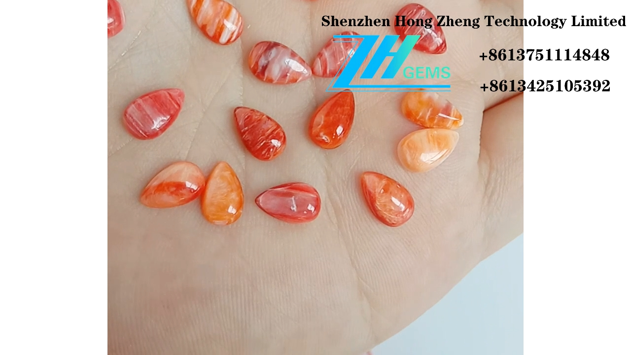 天然刺牡蠣寶石凸圓形刺牡蠣橙 8