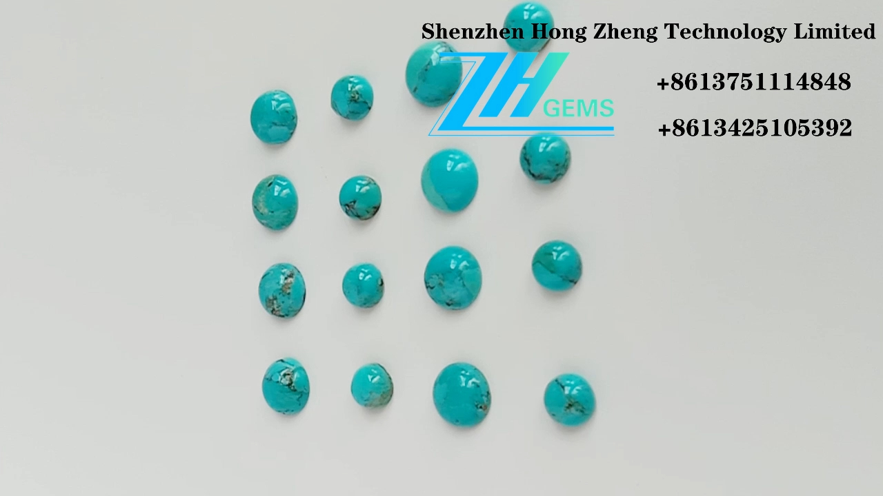 Batu Permata Cabochon Compressed Turquoise 8mm biru alami 9