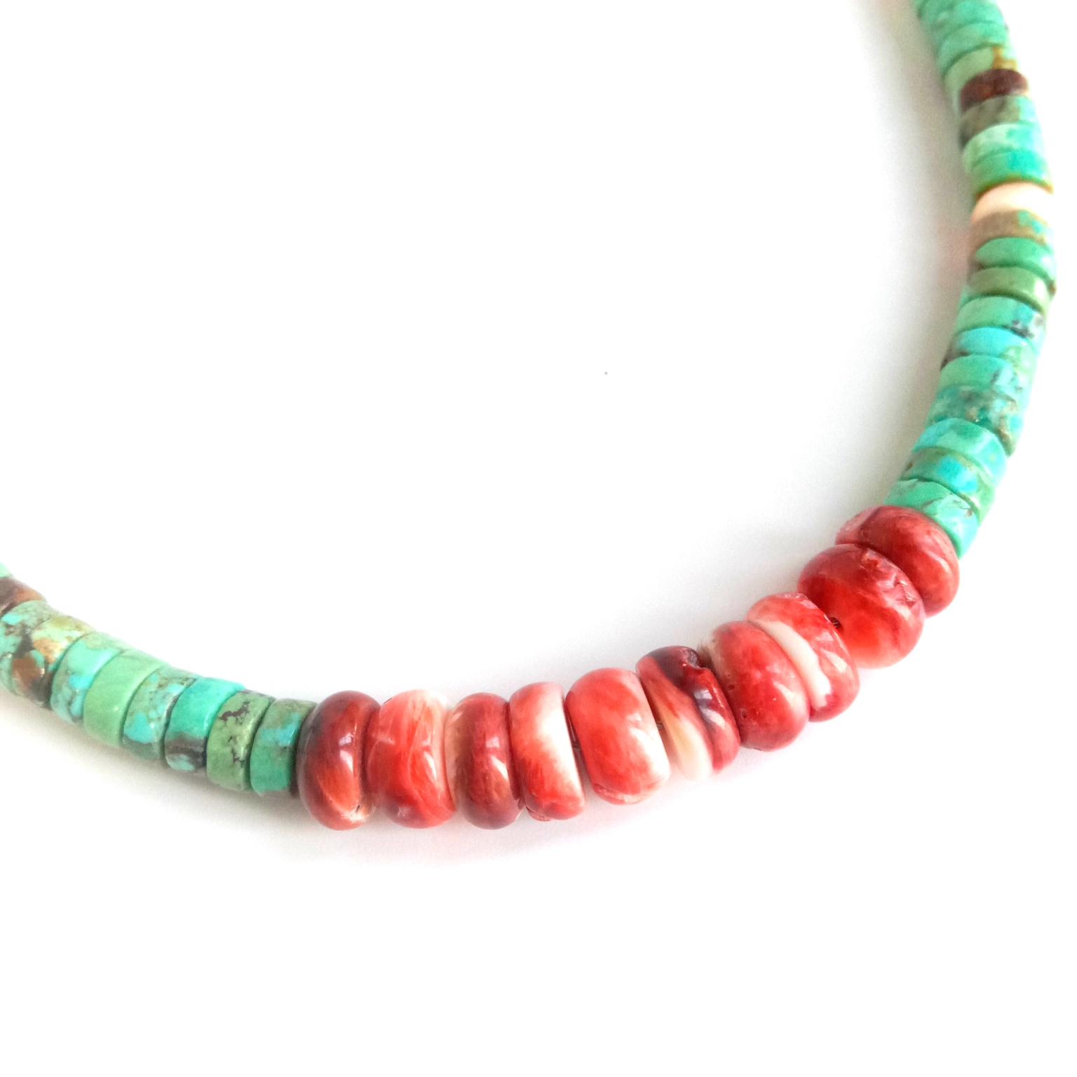 925 Sterling Silver Turquoise and spiny oyster 16 inch gemstone necklace 15