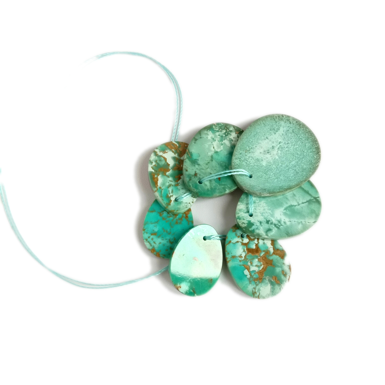 પીરોજ રત્ન Cabochon કુદરતી અંડાકાર વાદળી પીરોજ ગળાનો હાર બનાવે છે 15