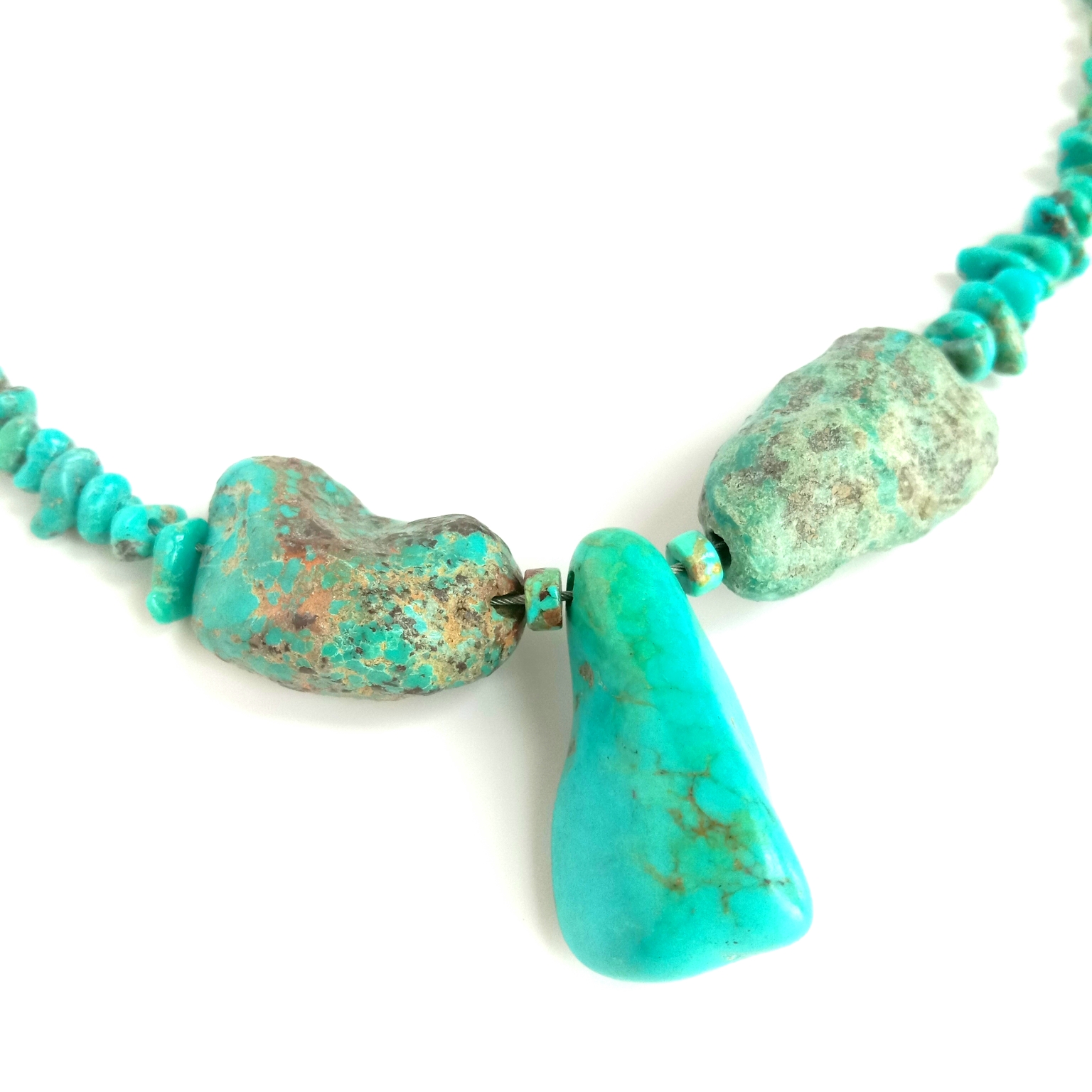 ខ្សែកអង្កាំធម្មជាតិ Turquoise ជាមួយ Turquoise 16 អ៊ីញ 925 ប្រាក់ Sterling 15