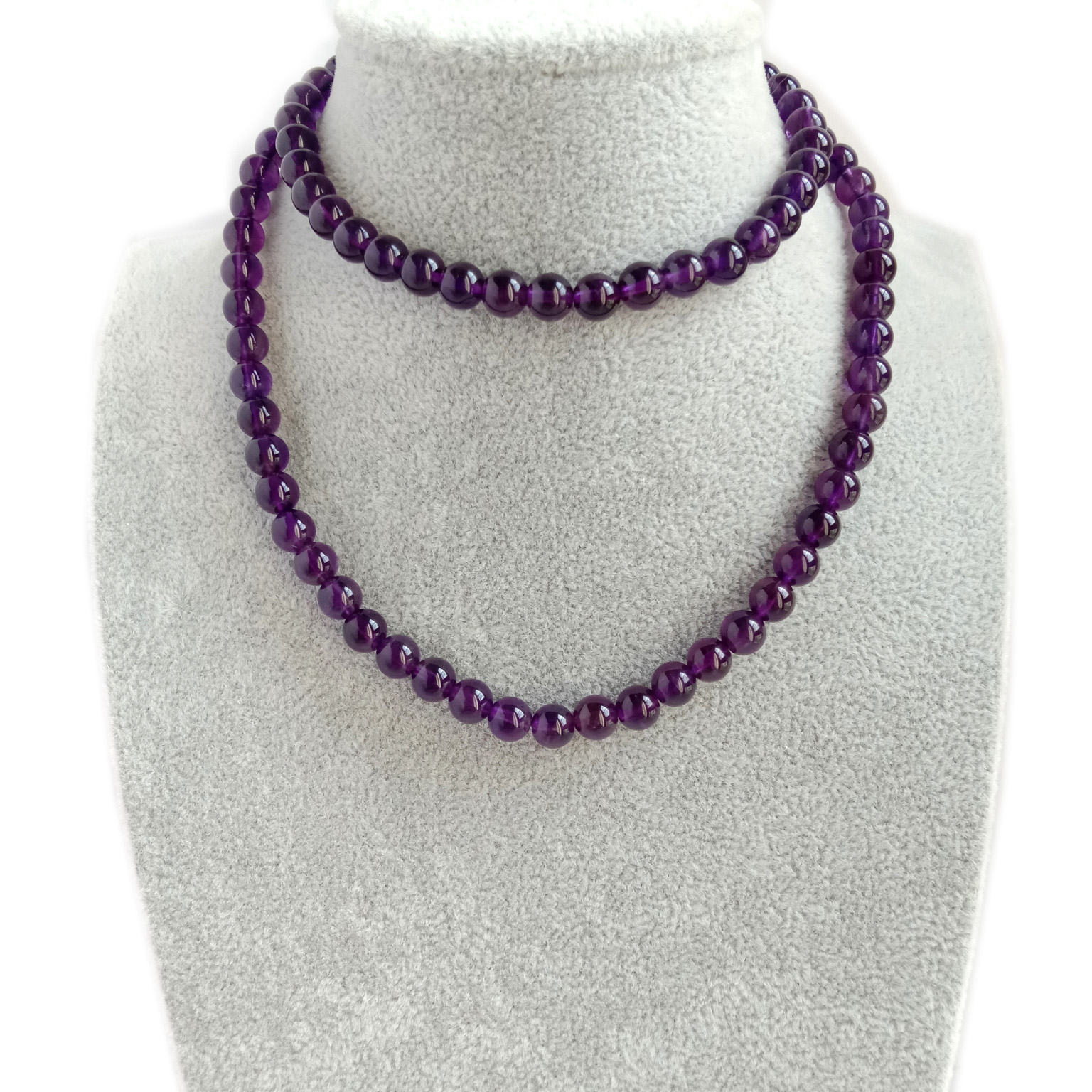 Amethisto shanga zambarau Gemstone Shanga asili pande zote Gemstone Amethisto mkufu 14