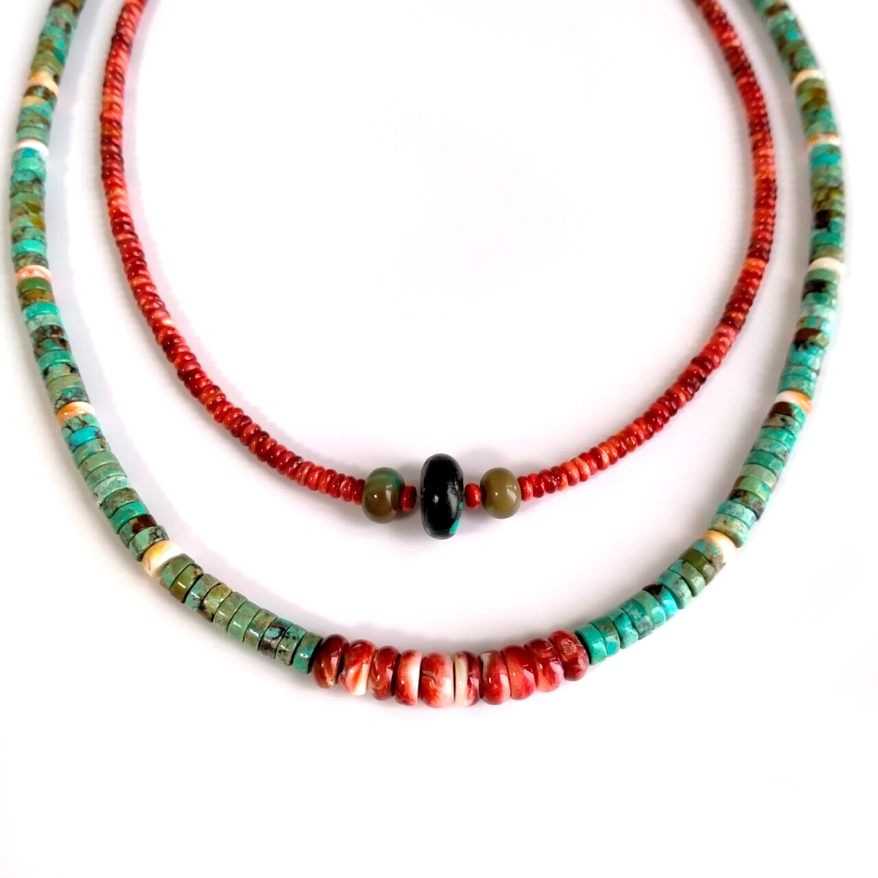 Natural turquoise beaded necklace small necklace 925 Sterling Silver 15