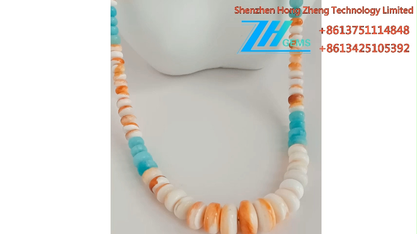 天然 6 毫米多刺牡蠣項鍊寶石藍色綠松石 8