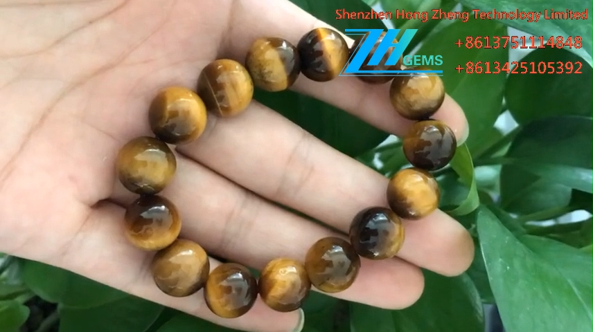 Full Strand 16 Natural Loose Round Asli Tiger Eye Permata 2