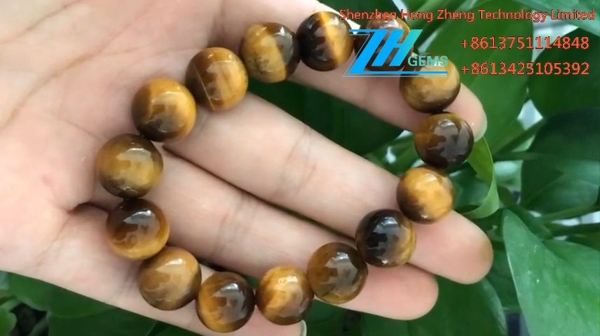 Full Strand 16 Natural Loose Round Asli Tiger Eye Permata 1